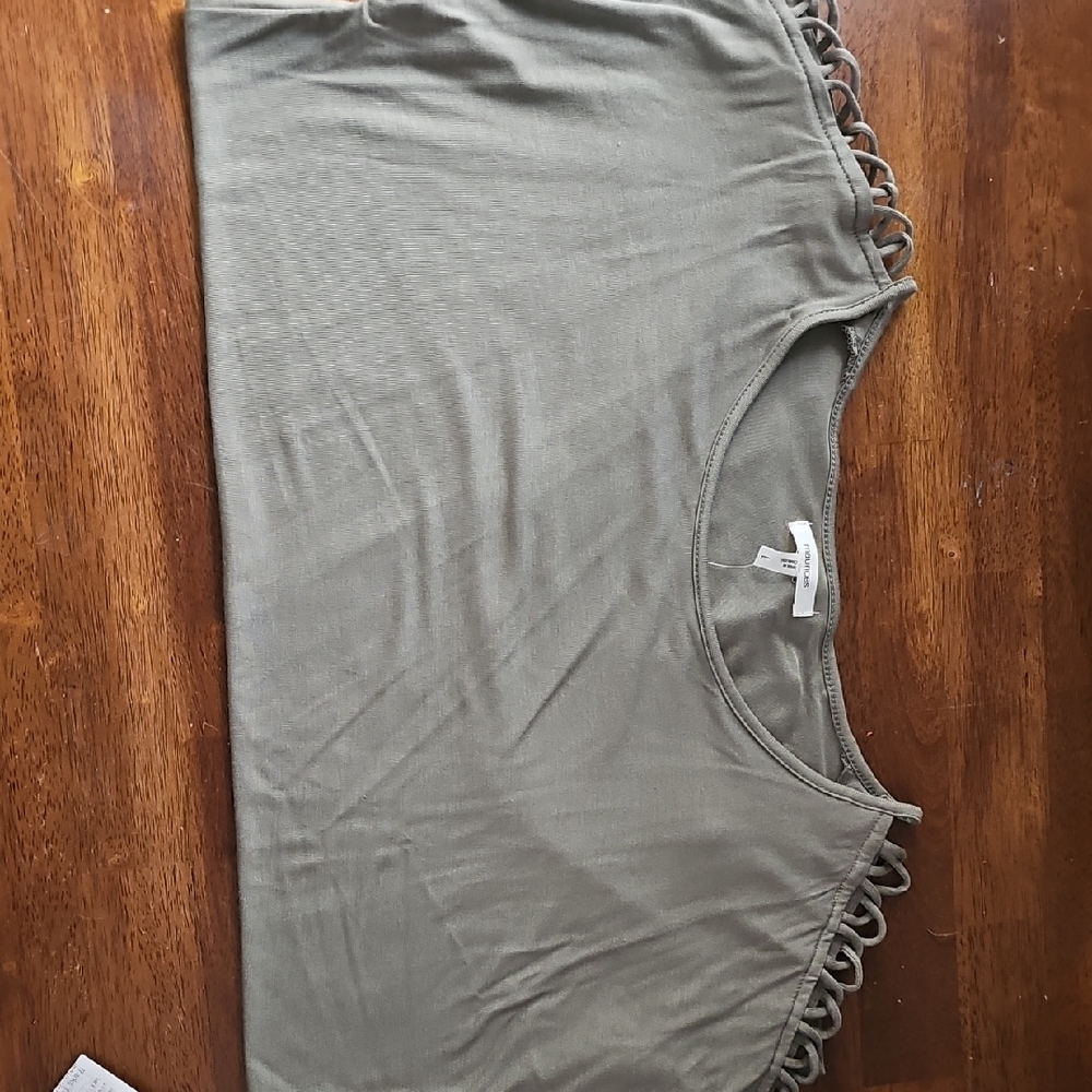 Olive Green Fringe Sleeve Top
